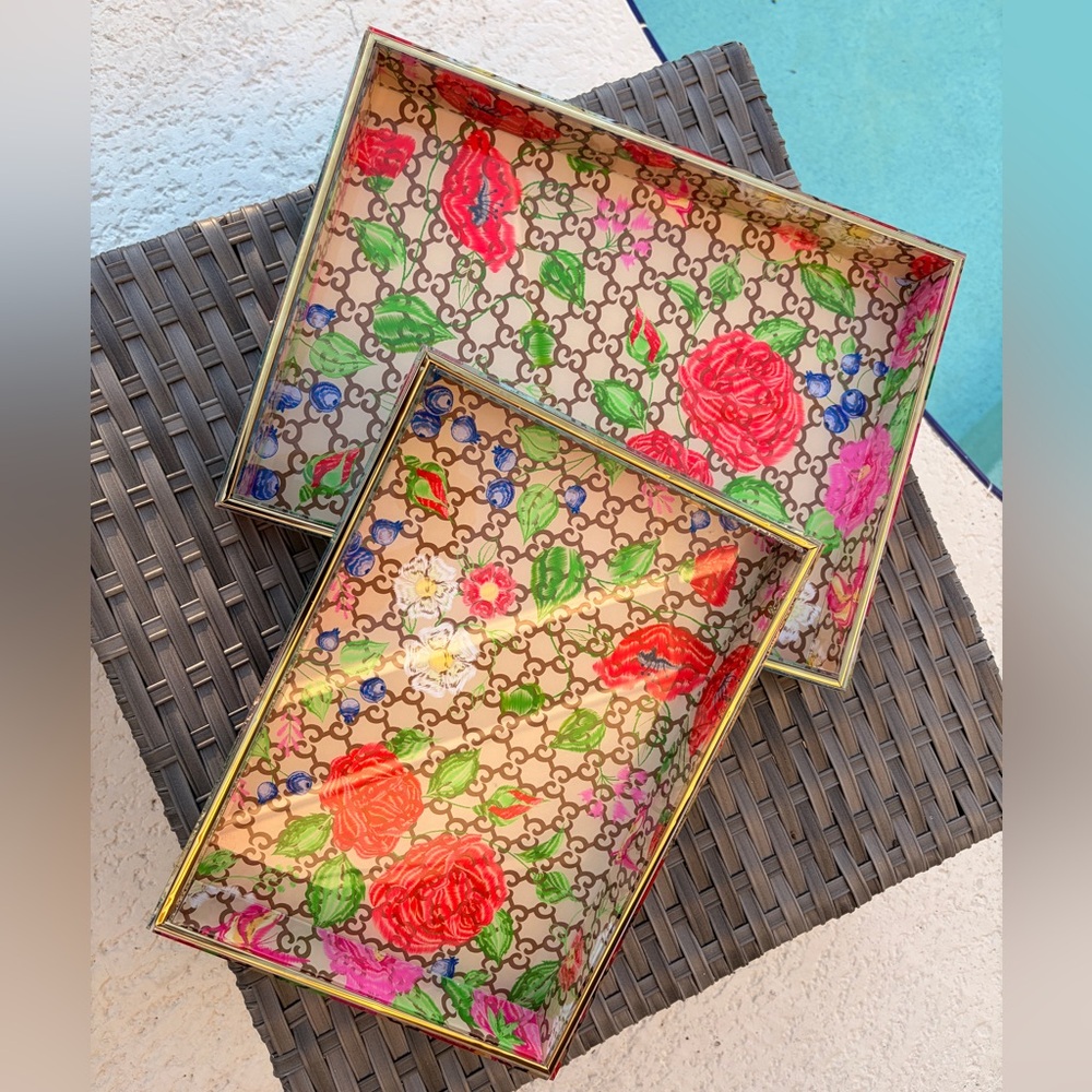 Medium-Fashion Floral Patterned Decorative Tray 9” x 13” ✨ - Picture 7 of 15